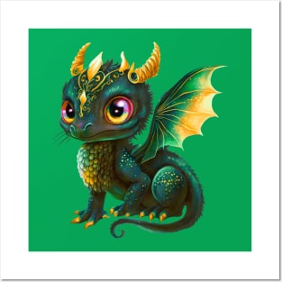 Cute Green-gold Baby Dragon Posters and Art